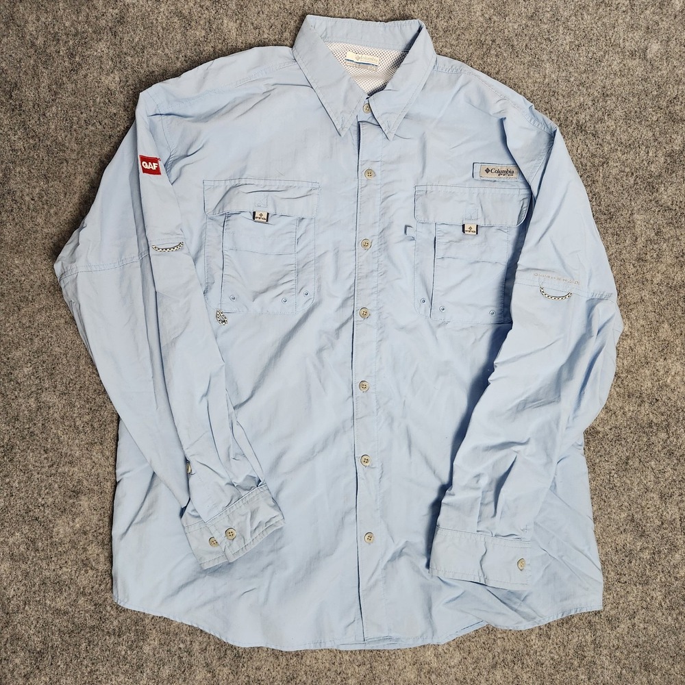 Columbia PFG Bahama II Fishing Shirt Men XL Sail Blue Mesh Lined Vented Back